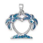 Sterling Silver Rhodium-plated Polished Double Palm Tree Pendant