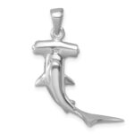 Sterling Silver Rhodium-plated Polished 3D Hammerhead Shark Pendant - Image 3