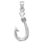 Sterling Silver Rhodium-plated Polished and Antiqued Hook Pendant