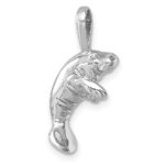 Sterling Silver Rhodium-plated Polished Manatee Pendant - Image 4