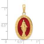 14k Solid Red Enameled Miraculous Medal Oval Pendant - Image 3