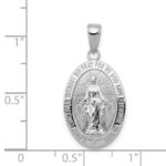 14k White Gold Polished and Satin Solid Miraculous Medal Oval Pendant - Image 4