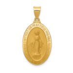 14k Polished and Satin Hollow Miraculous Medal Oval Pendant