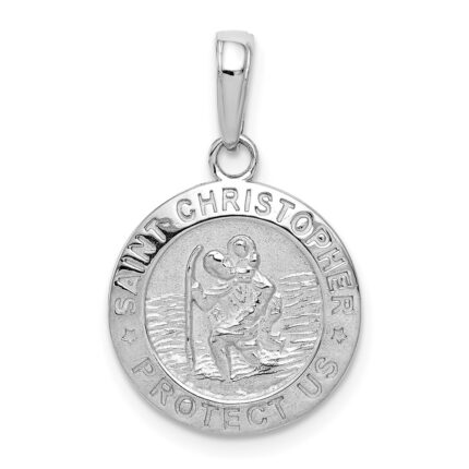 14k White Gold Polished Solid Saint Christopher Medal Charm