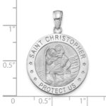 14K White Gold Polished and Satin Solid Saint Christopher Medal Round Pendant - Image 3