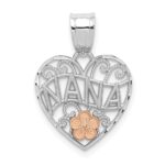 14k White Gold with Rose Gold Flower NANA Heart Pendant