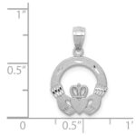 14k White Gold Solid Diamond-cut Claddagh Pendant - Image 4