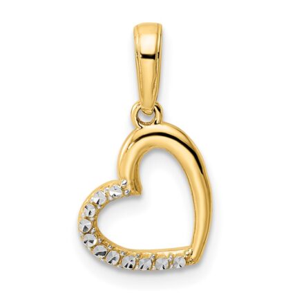 14k and White Rhodium Diamond-cut Heart Pendant