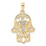 14k and White Rhodium Diamond-cut Evil Eye Hamsa Pendant