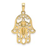 14k and White Rhodium Diamond-cut Evil Eye Hamsa Pendant - Image 3