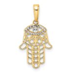 14k and White Rhodium Diamond-cut Evil Eye Filigree Hamsa Pendant