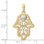 14k and White Rhodium Diamond-cut Evil Eye Filigree Hamsa Pendant - Image 4