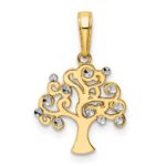 14k and White Rhodium Diamond-cut Tree of Life Pendant