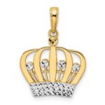 14k and White Rhodium Diamond-cut Crown Pendant