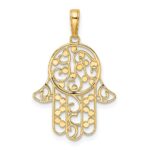 14k and White Rhodium Diamond-cut Fancy Hamsa Pendant - Image 3