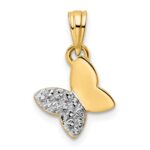 14k and White Rhodium Half Diamond-cut Butterfly Pendant
