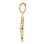 14K and White Rhodium Diamond-cut Flower Pendant - Image 2