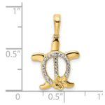 14k and White Rhodium Diamond-cut Turtle with Flower Pendant - Image 4
