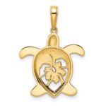 14k and White Rhodium Diamond-cut Floral Turtle Pendant - Image 3