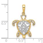 14k and White Rhodium Diamond-cut Filigree Turtle Pendant - Image 4