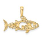 14k and White Rhodium Diamond-cut Fish Pendant - Image 3