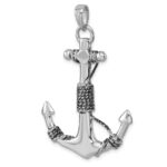 Sterling Silver Rhodium-Plated Polished Anchor Pendant - Image 4