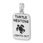 Sterling Silver Rhodium-Plated Antiqued Turtle Nesting Lights Out Sign Pendant - Image 4