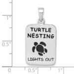 Sterling Silver Rhodium-Plated Antiqued Turtle Nesting Lights Out Sign Pendant - Image 5