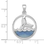 Sterling Silver Rhodium-Plated Polished Blue Aventurine Ocean Whale's Tail Pendant - Image 5