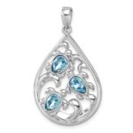 Sterling Silver Rhodium-plated Polished Triple Crystal Turtle Ocean Wave Pendant - Image 4