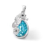 Sterling Silver Rhodium-plated Polished Crystal Background Seahorse Pendant - Image 6