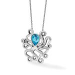Sterling Silver Rhodium-plated Polished Blue Crystal Octopus Chain Slide - Image 6