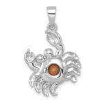Sterling Silver Rhodium-plated Polished Round Crystal Crab Pendant - Image 3