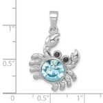 Sterling Silver Rhodium-plated Polished Round Crystal Crab Pendant - Image 5