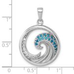 Sterling Silver Rhodium-Plated Polished CZ Wave Pendant - Image 5