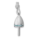 Sterling Silver Rhodium-Plated Brushed Blue CZ Buoy Pendant - Image 4