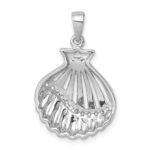 Sterling Silver Rhodium-plated Polished CZ Scallop Shell Pendant - Image 3