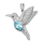 Sterling Silver Rhodium-plated Polished Crystal Hummingbird Pendant - Image 4