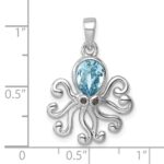 Sterling Silver Rhodium-plated Polished Crystal Octopus Pendant - Image 5