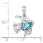 Sterling Silver Rhodium-plated Polished Crystal Angel Fish Pendant - Image 5