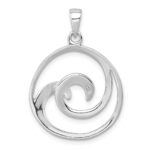 Sterling Silver Rhodium-Plated Polished and Brushed Double Wave Pendant - Image 3