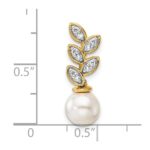 14K Polished 1/15 carat Diamond and White Freshwater Cultured Pearl Leaf Design Chain Slide - Image 4