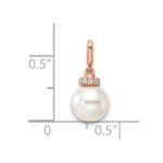 14K Rose Gold Polished 1/20 carat Diamond and White Freshwater Cultured Pearl Pendant - Image 4