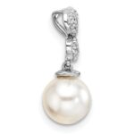 14K White Gold Polished 1/10 carat Diamond and White Freshwater Cultured Pearl Chain Slide - Image 2