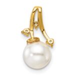 14K Polished 1/15 carat Diamond and White Freshwater Cultured Pearl Chain Slide - Image 3