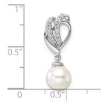 14K White Gold Polished 1/10 carat Diamond and White Freshwater Cultured Pearl Chain Slide - Image 4