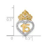 14K Two-tone 1/15 carat Diamond Quinceanera 15 Heart with Crown Chain Slide - Image 4