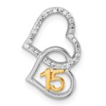 14K Two-tone Polished 1/15 carat Diamond Quinceanera 15 Double Heart Chain Slide