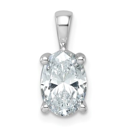 14k White Gold 2 carat Lab Grown Diamond VS+ F+ Oval Complete Four Prong Pendant