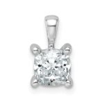 14k White Gold 1 carat Lab Grown Diamond VS+ F+ Cushion Complete Four Prong Pendant
